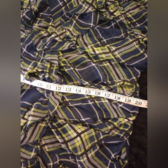 Sheer plaid shirt sleeve blouse with ruffle detailing - Picture 10 of 12